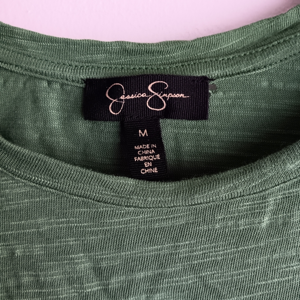 💛Jessica Simpson Green Ruffle Sleeve Top - Picture 2 of 5